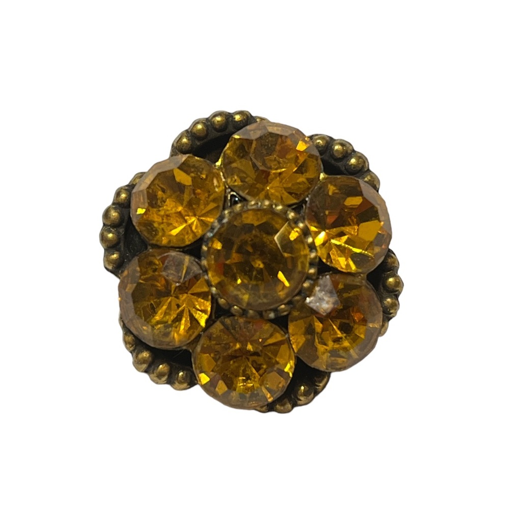 Coro Orange Rhinestone Round Brooch